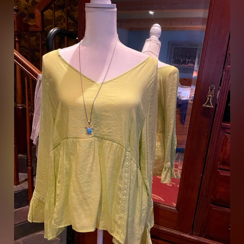 Bohemian style, lime green , lightweight blouse by counterparts in size L